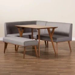 4pc Odessa Mid-Century Modern Fabric Upholstered Wood Dining Nook Set Walnut/Brown - Baxton Studio -Outlet Baxton Studio Store GUEST eb0d5100 1b81 4ffb b84c fdf3325124b2