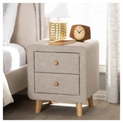 Jonesy Mid - Century Linen Upholstered 2 - Drawer Nightstand - Buff Beige - Baxton Studio -Outlet Baxton Studio Store GUEST ec47cf5c 2707 47b5 980a 013986eff062