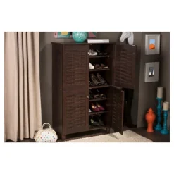 Winda Modern And Contemporary 4-Door Wooden Entryway Shoes Storage Cabinet - Dark Brown - Baxton Studio -Outlet Baxton Studio Store GUEST ec6aab58 0825 4986 b4f6 260d7d1e8d0e