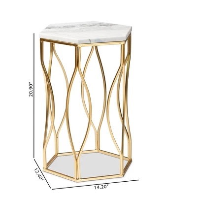 Kalena Metal End Table With Marble Tabletop Gold - Baxton Studio 7 Kalena Metal End Table With Marble Tabletop Gold - Baxton Studio - Image 7