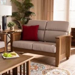 Charlotte Fabric Upholstered Wood 2 Seater Loveseat Taupe/Brown - Baxton Studio -Outlet Baxton Studio Store GUEST ecb9b4e5 cdf7 4a87 8cd6 15eccb223008