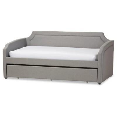 Parkson Modern And Contemporary Linen Fabric Curved Notched Corners Sofa Daybed With Roll - Out Trundle Guest Bed - Twin - Baxton Studio 11 Parkson Modern And Contemporary Linen Fabric Curved Notched Corners Sofa Daybed With Roll - Out Trundle Guest Bed - Twin - Baxton Studio - Image 11
