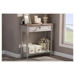 Edouard French Provincial Style Console Table With 1 Drawer - White/Light Brown - Baxton Studio -Outlet Baxton Studio Store GUEST ed2aa560 feec 4d94 9559 3fa8f6bf2309