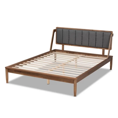Helsa Mid-Century Modern Platform Bed Walnut/Brown/Gray - Baxton Studio 2 Helsa Mid-Century Modern Platform Bed Walnut/Brown/Gray - Baxton Studio - Image 2