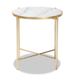 Maddock Metal End Table With Marble Tabletop White/Gold - Baxton Studio