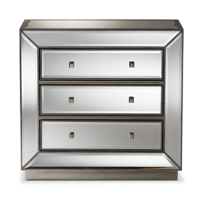 Edeline Hollywood Regency Glamour Style Mirrored 3 Drawer Chest Baxton Studio 2 Edeline Hollywood Regency Glamour Style Mirrored 3 Drawer Chest Baxton Studio - Image 2