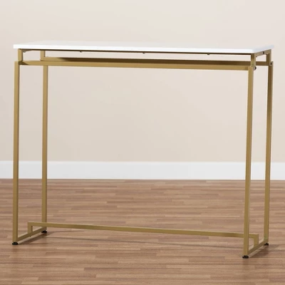 Renzo Metal Console Table With Faux Marble Tabletop White/Gold - Baxton Studio 6 Renzo Metal Console Table With Faux Marble Tabletop White/Gold - Baxton Studio - Image 6