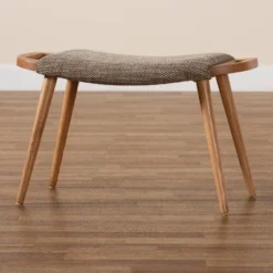 Banner Fabric Upholstered And Wood Accent Bench - Light Brown/Oak Brown - Baxton Studio -Outlet Baxton Studio Store GUEST eea5f30f 9525 4a04 b230 68957a3e5724