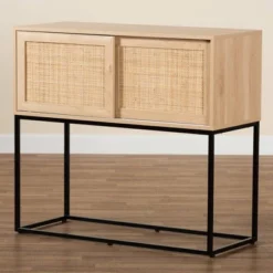 Amelia Wood Rattan Sideboard Buffet Dining Cabinet Natural Brown/Black - Baxton Studio -Outlet Baxton Studio Store GUEST eed20f6f a95b 4fc6 afd2 d9eb5b3189d2