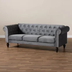 Emma Velvet Upholstered Button Tufted Chesterfield Sofa - Baxton Studio -Outlet Baxton Studio Store GUEST eeed0381 349c 4a0d 869f 8443e6ecca65