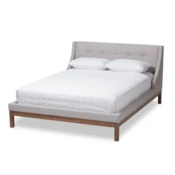Louvain Modern And Contemporary Fabric Upholstered Walnut - Finished Platform Bed Grayish Beige - Baxton Studio -Outlet Baxton Studio Store GUEST ef535e8c 4a88 4c9a b4ea f5487f40c0c0