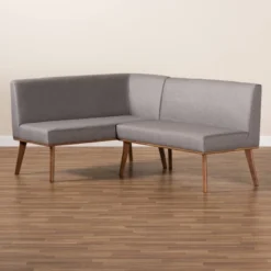 2pc Odessa Mid-Century Modern Fabric Upholstered Wood Dining Corner Sofa Bench Set Walnut/Brown/Gray - Baxton Studio -Outlet Baxton Studio Store GUEST ef9c5bab 5ce0 421f 8e26 1dee37c3255f