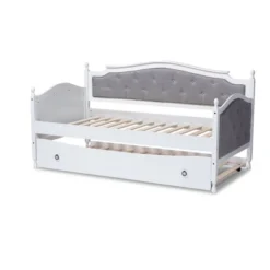 Twin Marlie Upholstered Daybed With Trundle Gray/White - Baxton Studio -Outlet Baxton Studio Store GUEST efb74440 710b 4129 a302 b381b71fa73c