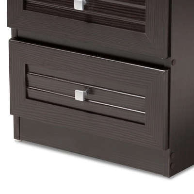 Carine Modern And Contemporary Finished 2 Drawer Nightstand Dark Brown - Baxton Studio 4 Carine Modern And Contemporary Finished 2 Drawer Nightstand Dark Brown - Baxton Studio - Image 4