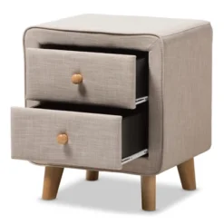Jonesy Mid - Century Linen Upholstered 2 - Drawer Nightstand - Buff Beige - Baxton Studio -Outlet Baxton Studio Store GUEST f01feb20 d11d 49bd 8840 f1375747db0c