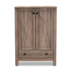 Derek Wood 1 Drawer Shoe Cabinet-Oak - Baxton Studio