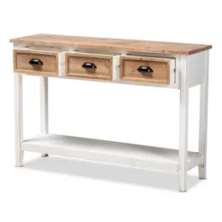 Benedict Two-Tone Wood 3 Drawer Console Table White/Oak - Baxton Studio