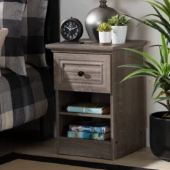 Dara 1 Drawer Wood Nightstand Gray/Brown/Black - Baxton Studio -Outlet Baxton Studio Store GUEST f0a37768 a82b 41fa a311 3050d8fca91a