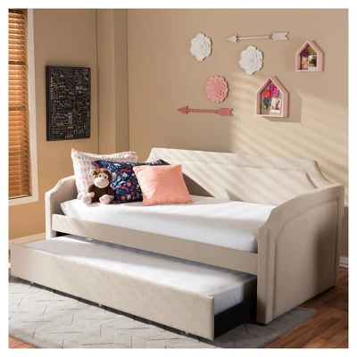 Parkson Modern And Contemporary Linen Fabric Curved Notched Corners Sofa Daybed With Roll - Out Trundle Guest Bed - Twin - Baxton Studio 9 Parkson Modern And Contemporary Linen Fabric Curved Notched Corners Sofa Daybed With Roll - Out Trundle Guest Bed - Twin - Baxton Studio - Image 9