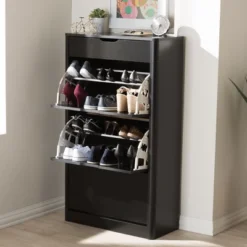 Cayla Modern And Contemporary Wood Shoe Cabinet - Black - Baxton Studio -Outlet Baxton Studio Store GUEST f19b7d2d c554 4acb 9287 b98abdddeb86