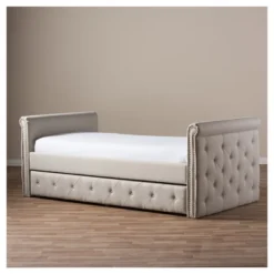 Twin Swanson Modern And Contemporary Fabric Tufted Daybed With Roll-Out Trundle Guest Bed - Baxton Studio -Outlet Baxton Studio Store GUEST f1e821fa 4d7d 4e24 9bd2 c0f2df87c2a9