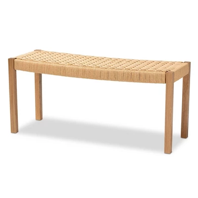Pacari Rustic Transitional Wood Hemp Accent Bench Oak Brown - Baxton Studio 3 Pacari Rustic Transitional Wood Hemp Accent Bench Oak Brown - Baxton Studio - Image 3