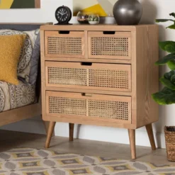 Alina Wood And Rattan 4 Drawer Accent Chest Oak - Baxton Studio -Outlet Baxton Studio Store GUEST f414242c ff75 4f48 b786 37d0dd0c1c8e
