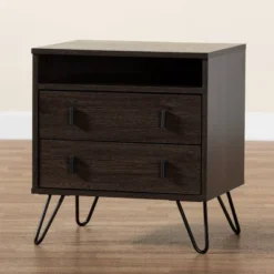 Glover Wood And Metal 2 Drawer Nightstand Brown/Gold - Baxton Studio -Outlet Baxton Studio Store GUEST f42b53a2 6824 455c bfec d292ebd87b33