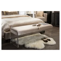 Hildon Modern And Contemporary Microsuede Fabric Upholstered Lux Bench With Paneled Acrylic Legs - Buff Beige - Baxton Studio -Outlet Baxton Studio Store GUEST f524be48 7cc6 4d32 9b84 61d6b1df5044