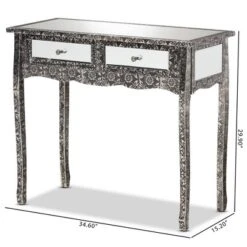 Wycliff Metal And Mirrored Glass 2 Drawer Console Table Dark Gray/Silver - Baxton Studio -Outlet Baxton Studio Store GUEST f5482c47 f529 4adb b3b6 ac244924ec02