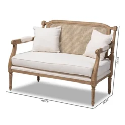 Clemence Upholstered Whitewashed Wood Sofa Loveseat Ivory/Oak - Baxton Studio -Outlet Baxton Studio Store GUEST f579c495 9777 491f 9c22 e470e3284691