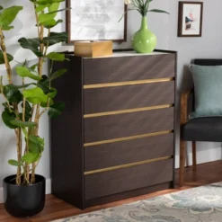 Walker Wood 5 Drawer Chest With Faux Marble Top Dark Brown/Marble/Gold - Baxton Studio -Outlet Baxton Studio Store GUEST f5bf88da e6ad 43b3 b60f 275f481fe8b1