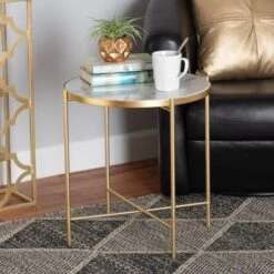 Maddock Metal End Table With Marble Tabletop White/Gold - Baxton Studio -Outlet Baxton Studio Store GUEST f5ce1b6e 4069 4e20 8421 35cda0e2909c