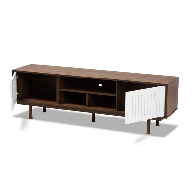Meike Two-Tone Wood TV Stand For TVs Up To 70" Walnut/White - Baxton Studio 1 Meike Two-Tone Wood TV Stand For TVs Up To 70" Walnut/White - Baxton Studio
