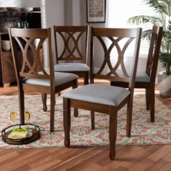 4pc Augustine Fabric Upholstered Dining Chair Set Gray/Walnut Brown - Baxton Studio -Outlet Baxton Studio Store GUEST f7a9ecf2 ba71 4b79 8f90 69c254471ae7