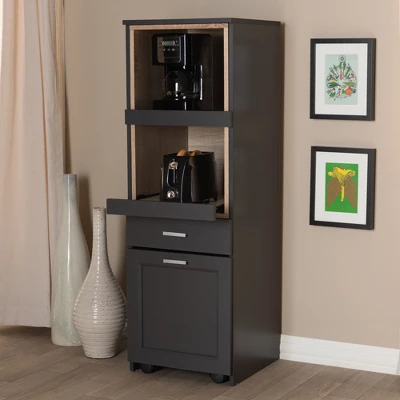 Fabian Oak Finished Kitchen Cabinet With Roll Out Compartment Dark Gray/Brown - Baxton Studio 10 Fabian Oak Finished Kitchen Cabinet With Roll Out Compartment Dark Gray/Brown - Baxton Studio - Image 10