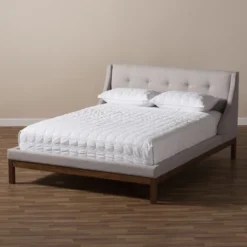 Louvain Modern And Contemporary Fabric Upholstered Walnut - Finished Platform Bed Grayish Beige - Baxton Studio -Outlet Baxton Studio Store GUEST f8a113a8 7a7a 4b34 a736 125fd6d71919