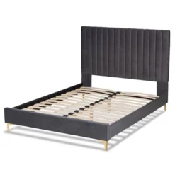 Queen Serrano Velvet Fabric Upholstered And Metal Platform Bed Gray/Gold - Baxton Studio -Outlet Baxton Studio Store GUEST f9aa98d1 3883 45c6 bc9d 3e84a0ecafa2