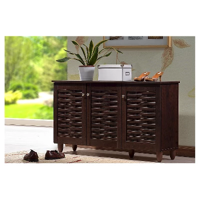 Winda Modern And Contemporary 3-Door Wooden Entryway Shoes Storage Cabinet - Dark Brown - Baxton Studio 5 Winda Modern And Contemporary 3-Door Wooden Entryway Shoes Storage Cabinet - Dark Brown - Baxton Studio - Image 5