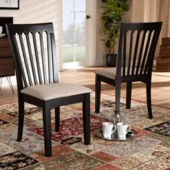 2pc Minette Fabric Upholstered Espresso Wood Dining Chair Set Sand/Dark Brown - Baxton Studio -Outlet Baxton Studio Store GUEST fae18b7b 978b 46ea af09 739821f55374