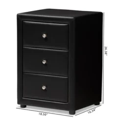 Tessa Faux Leather Upholstered 3 Drawer Nightstand Black - Baxton Studio -Outlet Baxton Studio Store GUEST fae930fb eb2a 44b9 833c 23d45161aa00