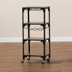 4 Tier Victor Wood And Metal Mobile Wine Cart Walnut/Black - Baxton Studio -Outlet Baxton Studio Store GUEST fb3eb412 47ce 4379 93e6 a11217273b8b