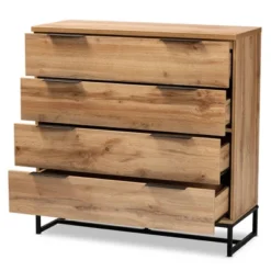 Reid Wood And Metal 4 Drawer Dresser Oak/Black - Baxton Studio