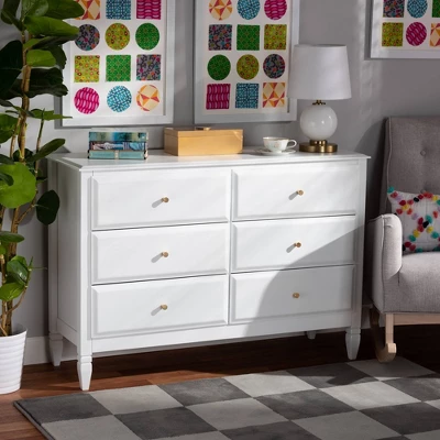 6 Drawer Naomi Wood Bedroom Dresser White/Gold - Baxton Studio 6 6 Drawer Naomi Wood Bedroom Dresser White/Gold - Baxton Studio - Image 6