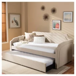 Parkson Modern And Contemporary Linen Fabric Curved Notched Corners Sofa Daybed With Roll - Out Trundle Guest Bed - Twin - Baxton Studio 15 Parkson Modern And Contemporary Linen Fabric Curved Notched Corners Sofa Daybed With Roll - Out Trundle Guest Bed - Twin - Baxton Studio -Outlet Baxton Studio Store GUEST fbbc9ff5 f7da 43a1 abdd 630f12c8a286