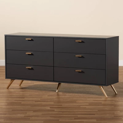 Kelson Wood 6 Drawer Dresser Dark Gray/Gold - Baxton Studio 5 Kelson Wood 6 Drawer Dresser Dark Gray/Gold - Baxton Studio - Image 5