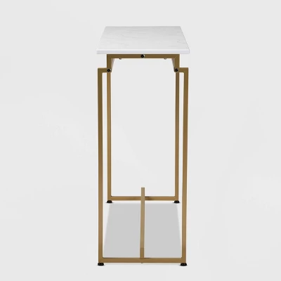 Renzo Metal Console Table With Faux Marble Tabletop White/Gold - Baxton Studio 2 Renzo Metal Console Table With Faux Marble Tabletop White/Gold - Baxton Studio - Image 2