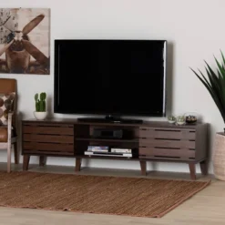 Teresina Wood 2 Door TV Stand For TVs Up To 59" Walnut Brown - Baxton Studio -Outlet Baxton Studio Store GUEST fd5f648a 2a3a 426a be57 d278227e5e91