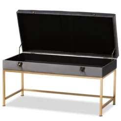 Aliana Velvet Fabric And Metal Large Ottoman Gold - Baxton Studio