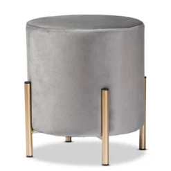Thurman Velvet Metal Ottoman - Baxton Studio -Outlet Baxton Studio Store GUEST fe70332a 3d7a 4927 a6b6 c6fc19e8646f